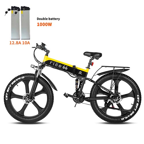 Electric Bicycle Mountain Fat Tire 26 Inch Folding Dual Battery 1000W e bike Moped for Adults 