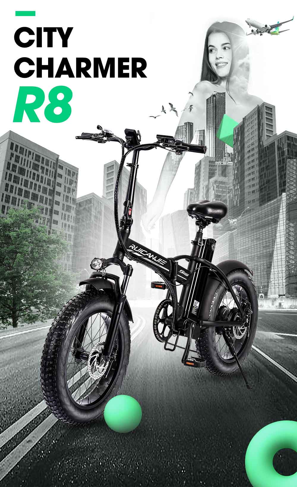 Ride66 R8 Vélo électrique Pliant VTT 20 Pouces Fatbike 15Ah